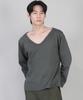 Seinteukeulu Plain Big V-Neck Long Sleeve Tee Bigv-879 Slate Gray