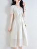 Elegant French-Style Summer Dress: Cinched Waist, Age-Defying Design