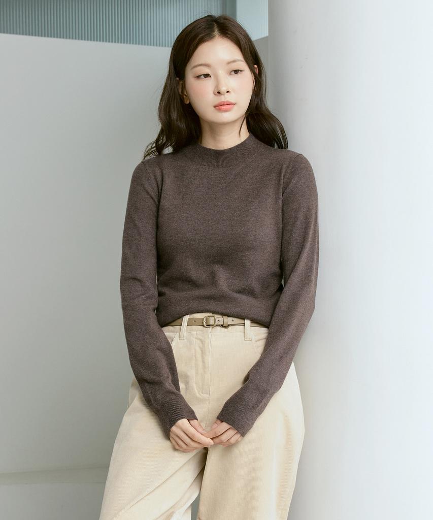 210EDIT Women'S Cashmere Blended Mock Turtleneck Knit [Melan Brown]_Zz4Sw011