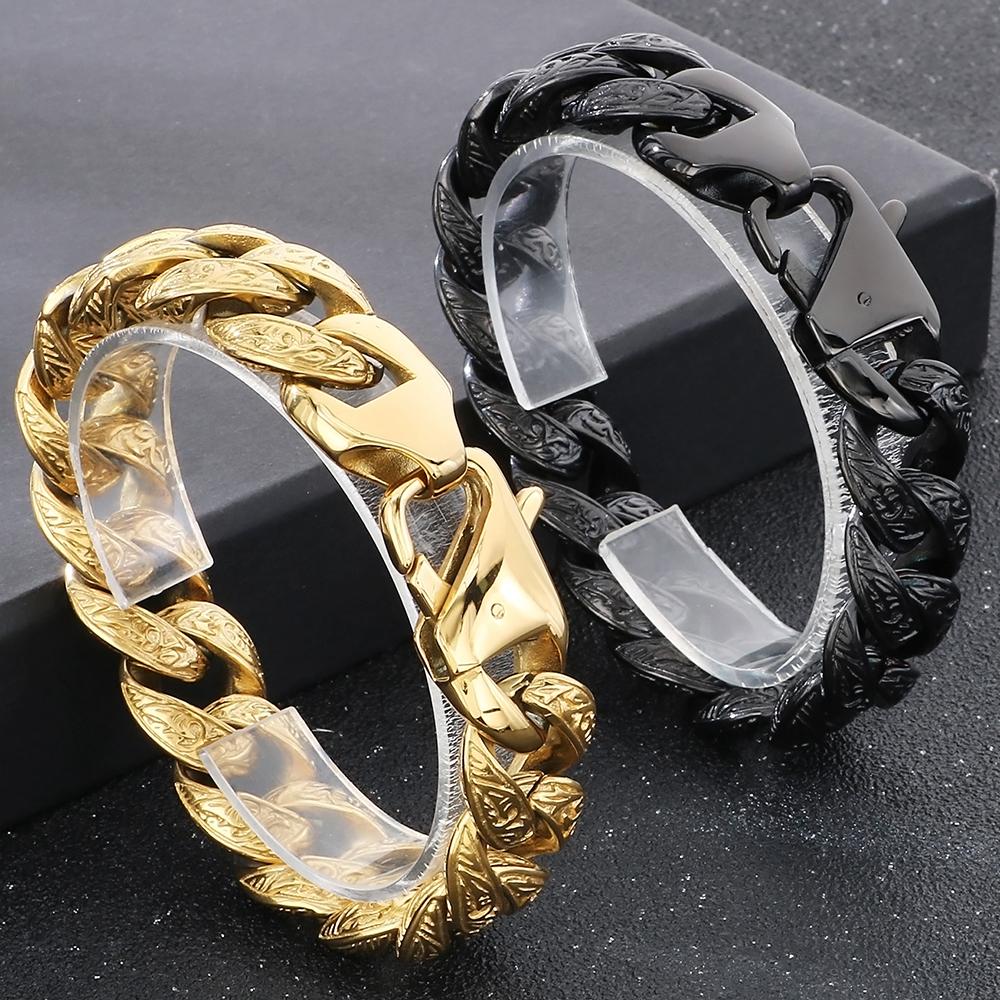 Cool 18MM Width Curb Cuban Link Chain Bracelet for Man Solid Stainless Steel Men's Bracelets Vintage Jewelry Accessories 5 Color