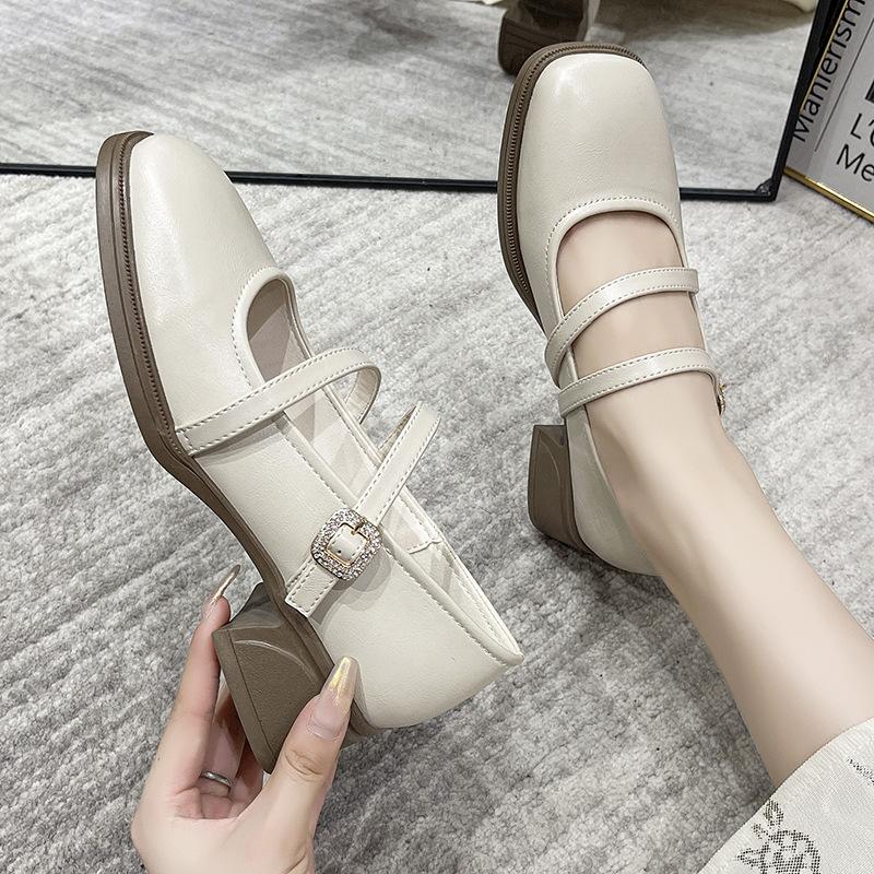 

Туфли-лодочки на толстом каблуке и платформе с квадратным носком, из маленькой кожи, женские, лето 2025, новые, в стиле Лолиты, Мэри Джейн 40 бежевый