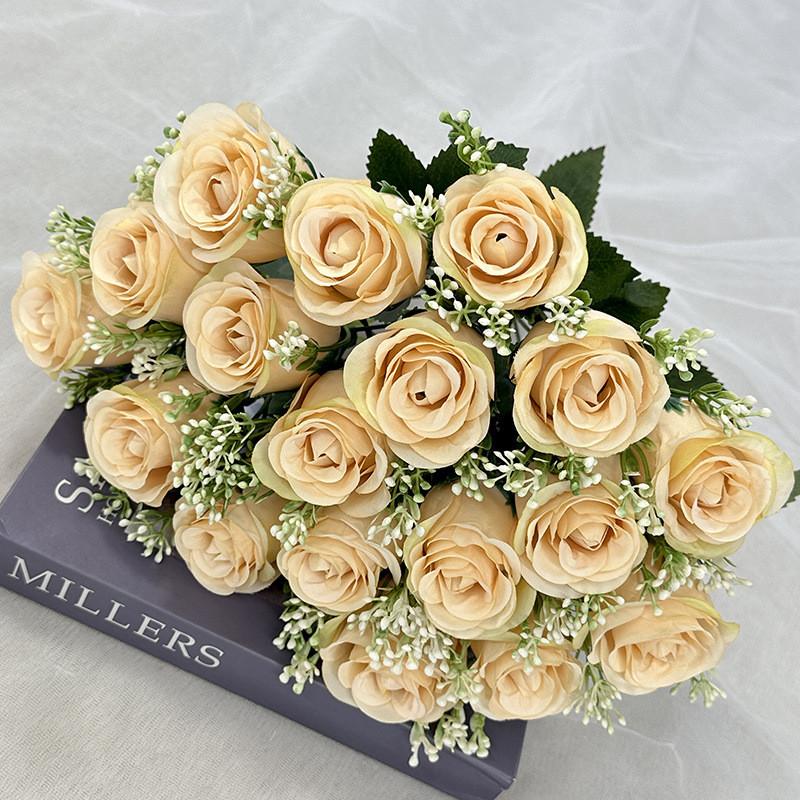 18 Heads Artificial Rose Flower Cluster For Hotel Lobby And Wedding Celebration