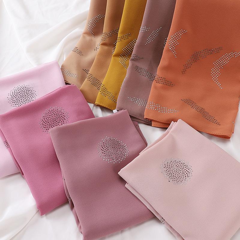 Pearl Rhinestone Chiffon Scarf Hijab For Women Muslim Headwrap Solid Shawls Headband Foulard Femme Muslim Hijab Turbans Headband