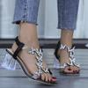 New large size women's shoes rhinestone butterfly sandals women's head crystal thick heel fairy transparent high heels