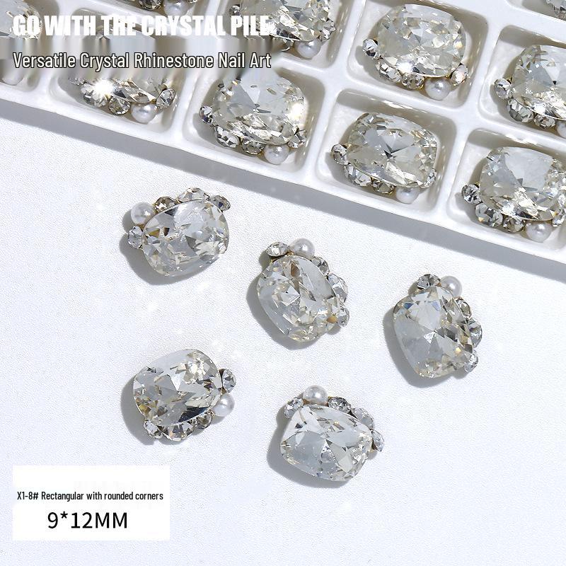 Nail Art Rhinestone Alloy Ornaments - Crooked Heart, Rectangle, Pigeon Egg & More, Handmade for Small Nail Accessories