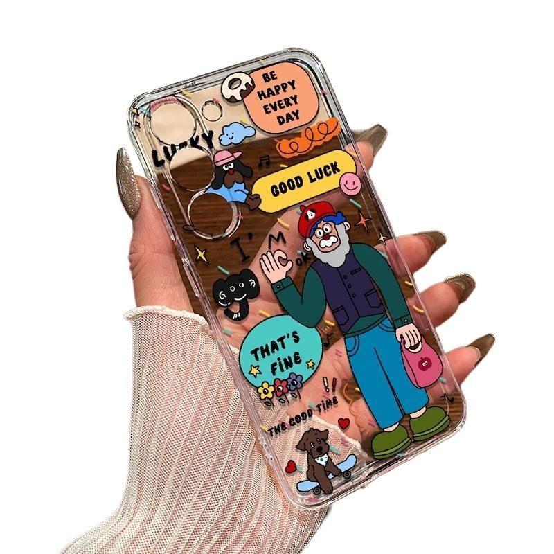Cute Cartoon Sticker Collage Clear TPU Phone Case For IPhone 15 Pro Max & Samsung Galaxy S24 Ultra, Shockproof Cover