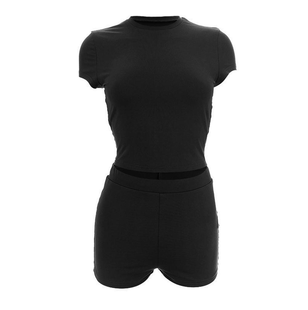 Mode Femme Couleur Unie Haut Manches Courtes Short Ensemble Ensembles de Sport