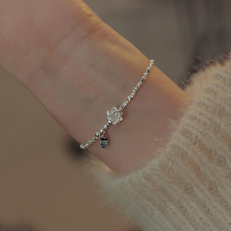 Lotus broken silver pearl bracelet women's retro new Chinese style natal fashion design versatile Nanhong agate bracelet