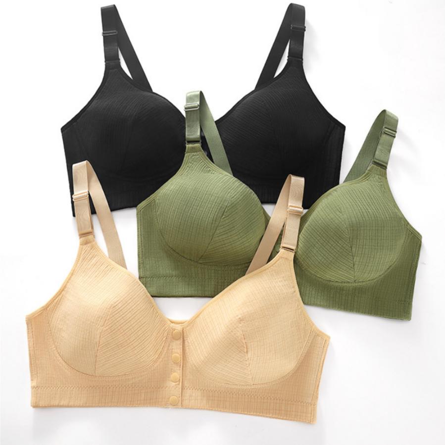 European and American Size Wire-free Front-clasp Bra with Adjustable Shoulder Straps and Threaded Oversized Underwear