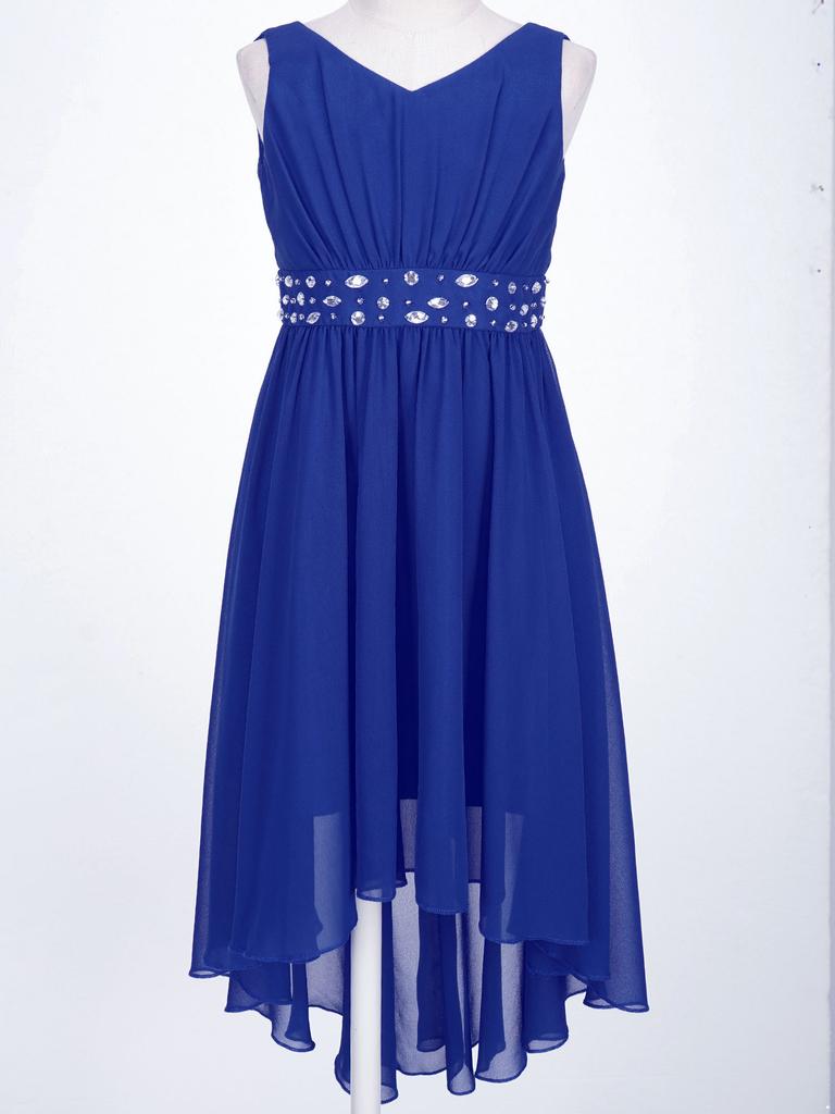 Kids Big Girl Sleeveless Pleated Chiffon Flower Wedding Bridesmaid Formal Party Dress First Communion Dress