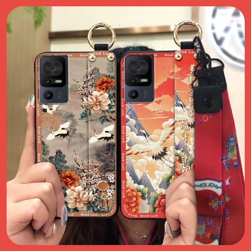 Durable Phone Holder Phone Case For TCL 40SE/T610K Silicone Dirt-resistant Wristband Chinese style Anti-knock Ring