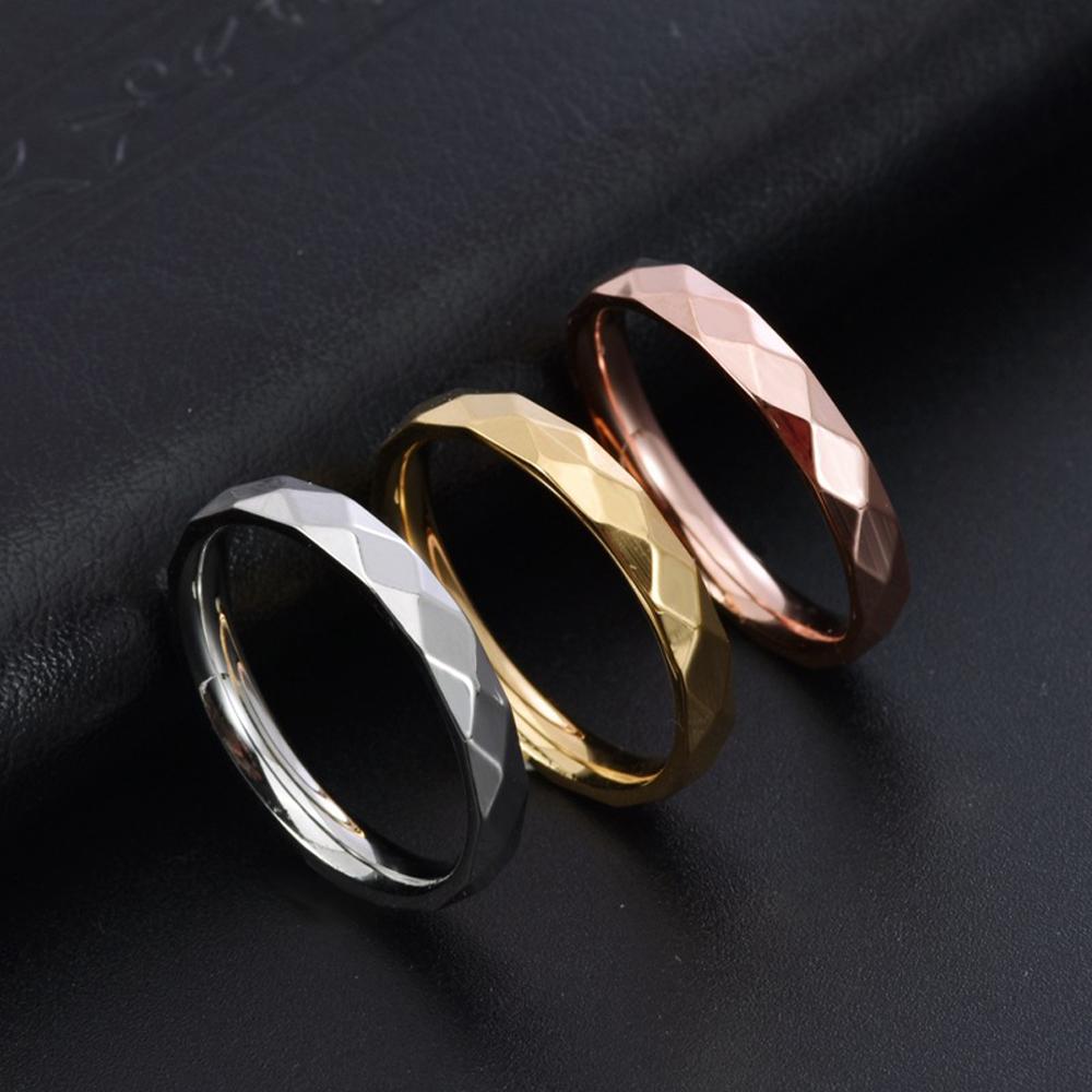 Korean Dainty Ring for Women 18K Gold Plated Stainless Steel Diamond-Cut Band Preppy Minimalist Narrow Jewelry 2024