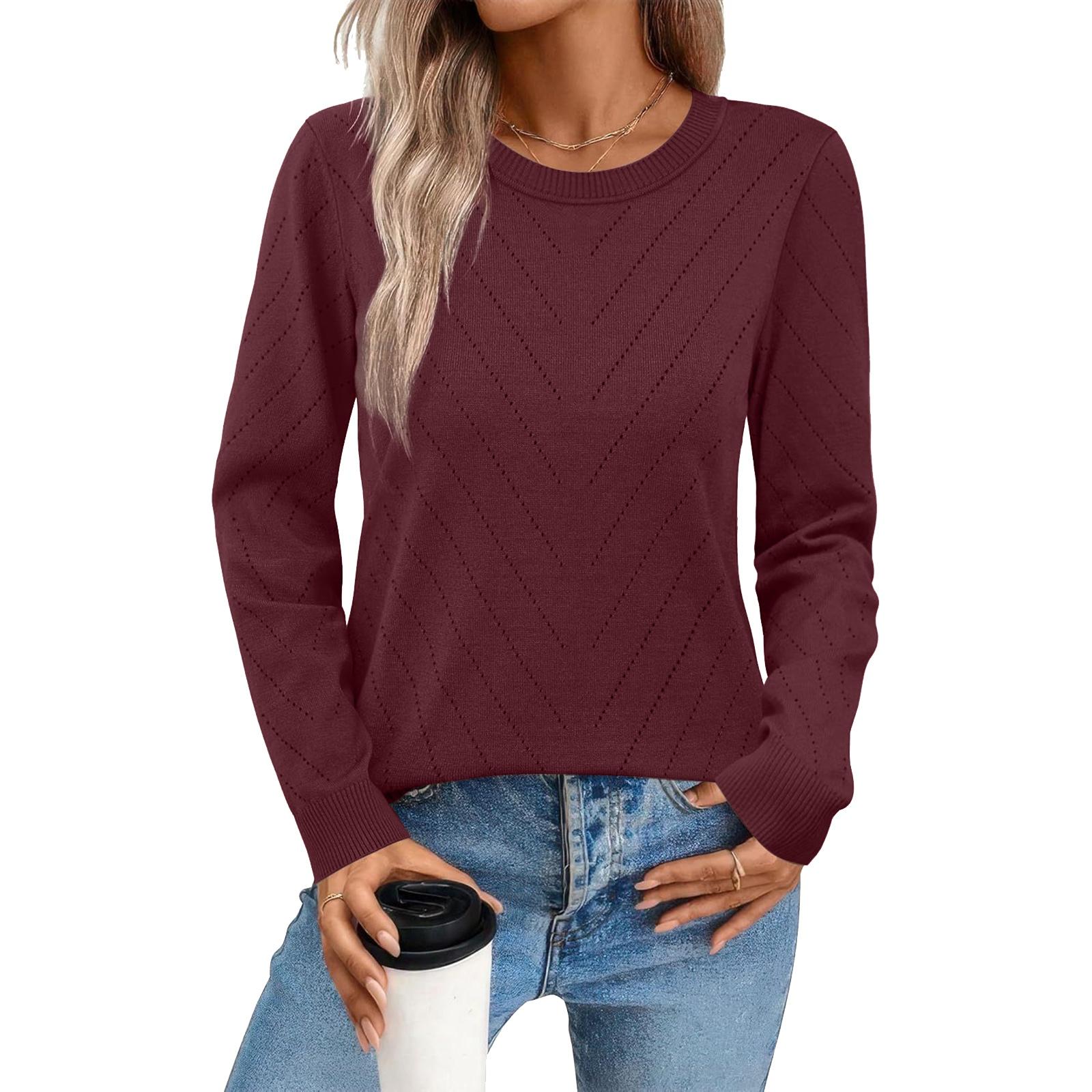 

Женский модный повседневный свободный удобный модный пуловер с круглым вырезом и длинным рукавом, прилегающий вязаный свитер, женский свитер XXL винный