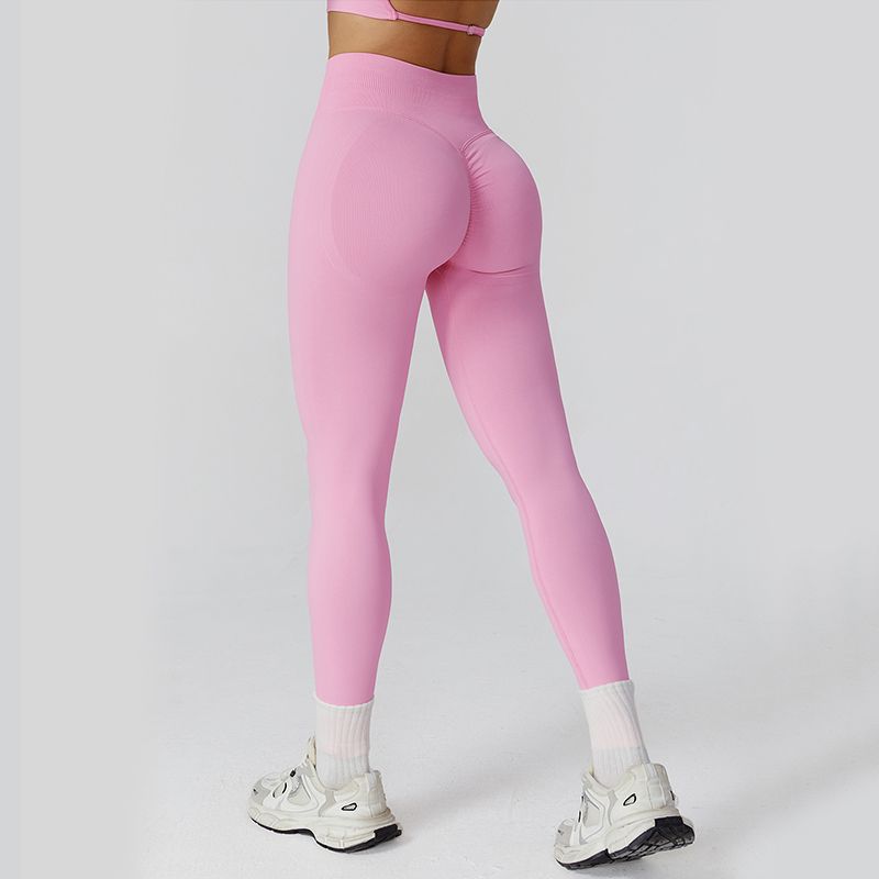 

Fashion Fitness Pants for Women High Waist Hip Lift Tight Belly Trimming Peach Hip Yoga Pants Seamless Thread Waist-Tight Sports Pants Bubble powder L