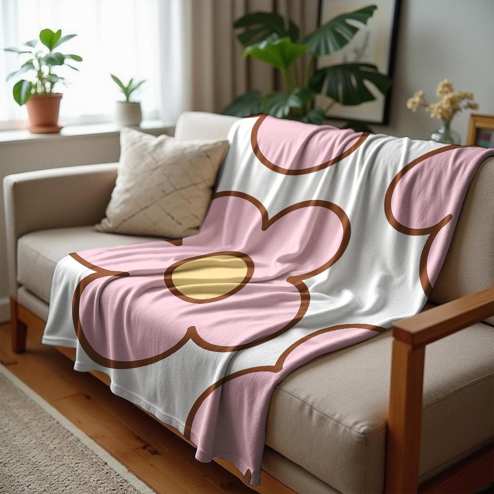 Outline Daisy Mix Cartoon Anime Print Flannel Blanket Soft Warm Throw for Kids Bedroom Sofa Christmas Office Car