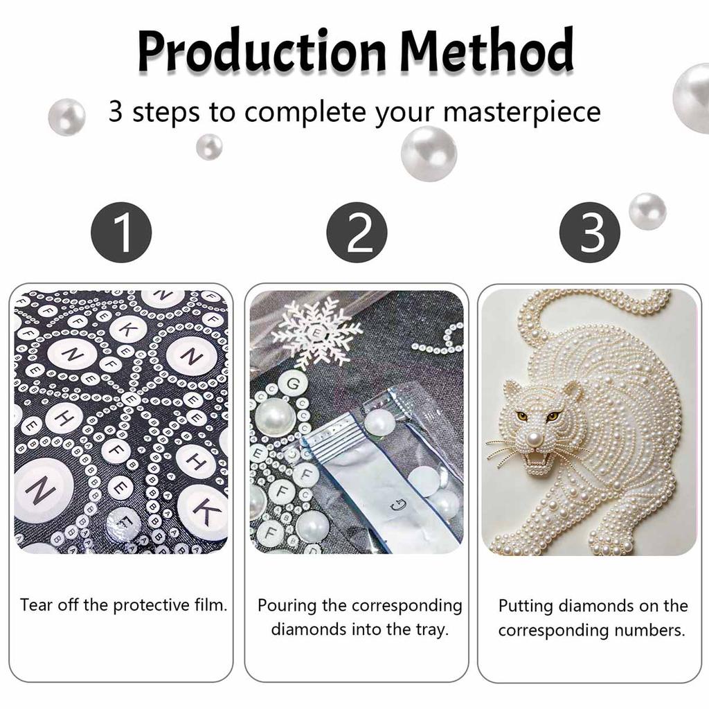 5D DIY Pearl Diamond Painting Kit White Tiger Full Drill Embroidery Mosaic Art Home Wall Decor Gift