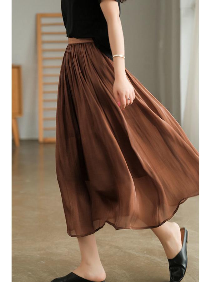 2025 Elegant Summer Gauze Midi Skirt - Romantic Luster, Solid Color, Slim Fit