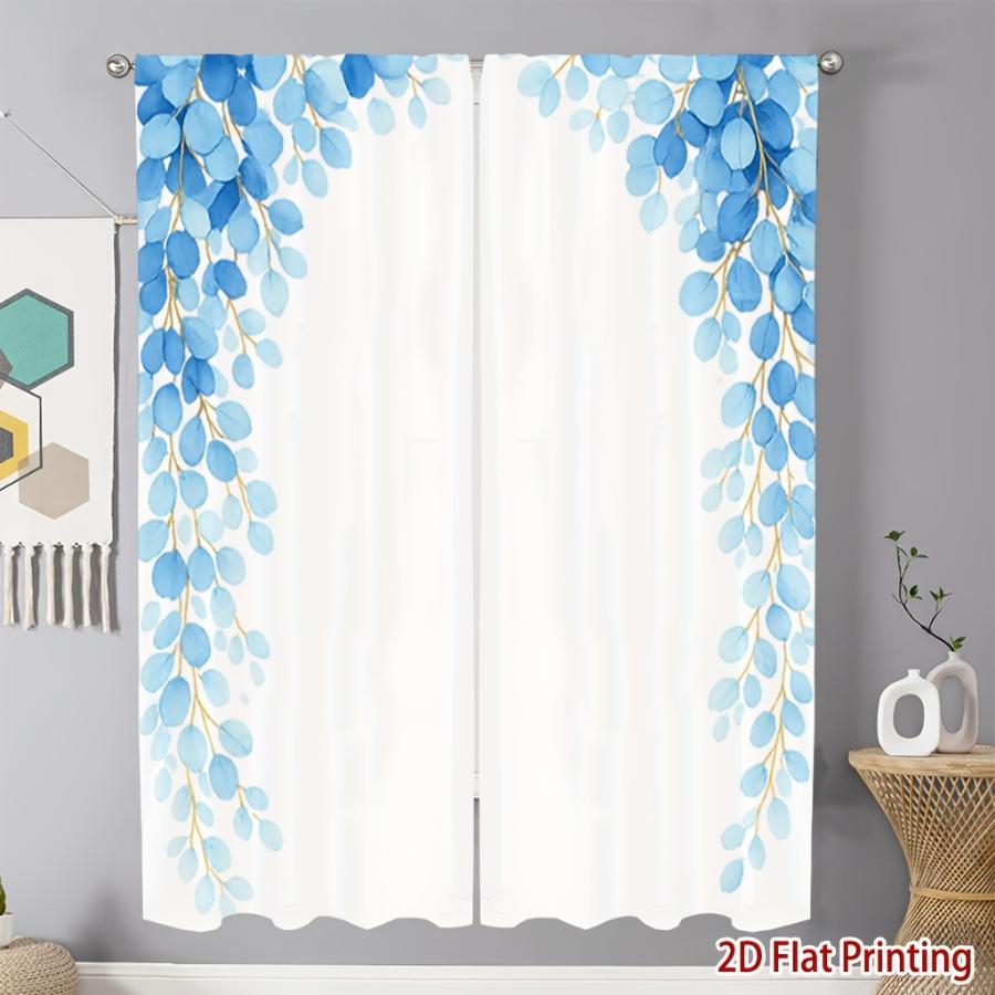Digital Printed Curtains, Blue Leaf Weeping Branches Pattern, Stylish Window Treatment for Living Room Bedroom Decor
