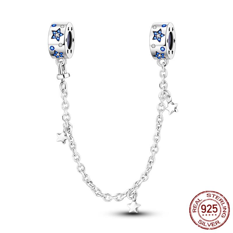 Breloque Chaîne de Sécurité Étoiles et Lune Trèfle à Quatre Feuilles en Cuivre pour Bracelet Authentique DoItYourself Bijoux Cadeaux