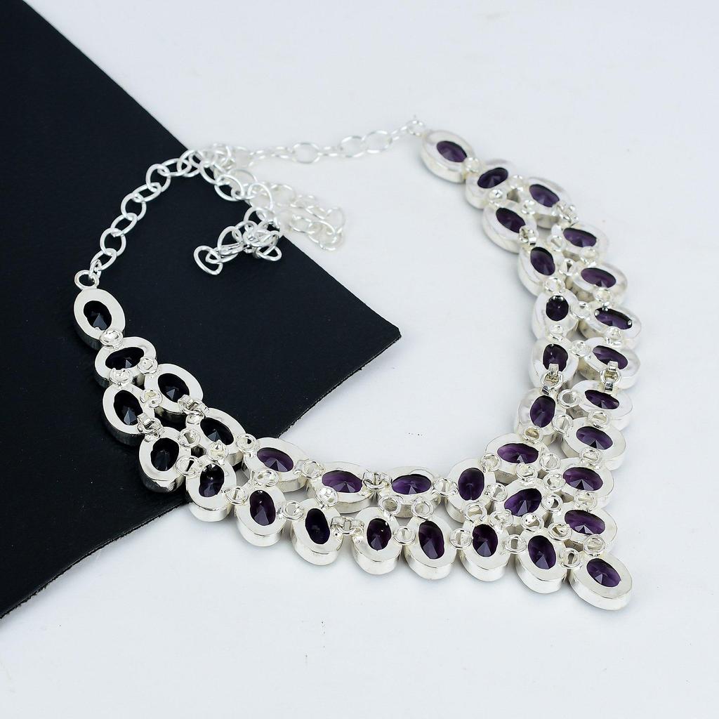 Hermoso collar de amatista hecho a mano en plata de ley 925. Collar de amatista para esposa. Collar unisex. Regalo de guata.
