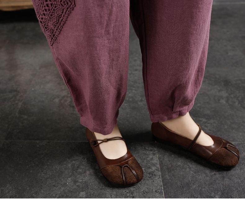 Women's Cotton & Linen Retro Harem Pants with Lace Trim - Large Size, Nine-Point Casual Style
