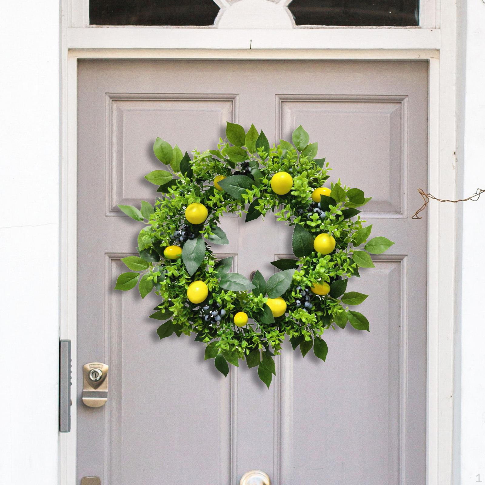 

Spring Summer Wreath Hanging Ornament for Front Door Wedding Decor Artificial Lemon