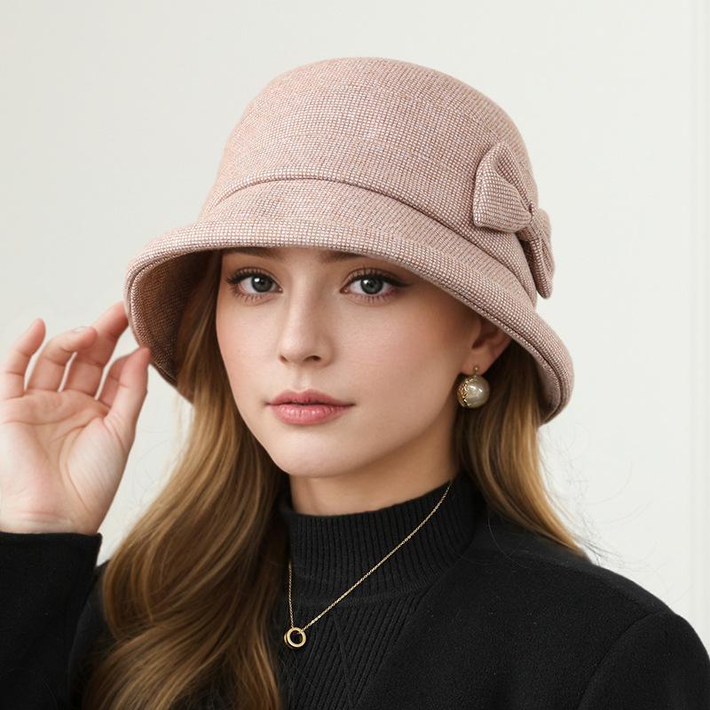 The New Women's Plaid Basin Hat In The Elderly Bucket Hat Autumn and Winter Warm Top Hat