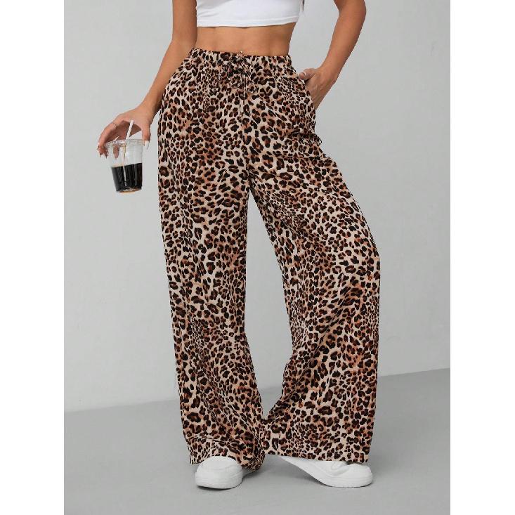 2026 Leopard Print Women s Fashion Versatile Wide-Leg Straight Pants S