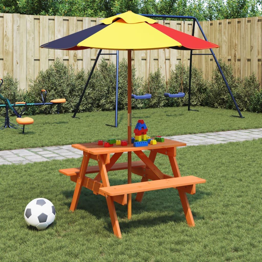 Vidaxl Picnic Table For 4 Children, With Umbrella, Fir Wood