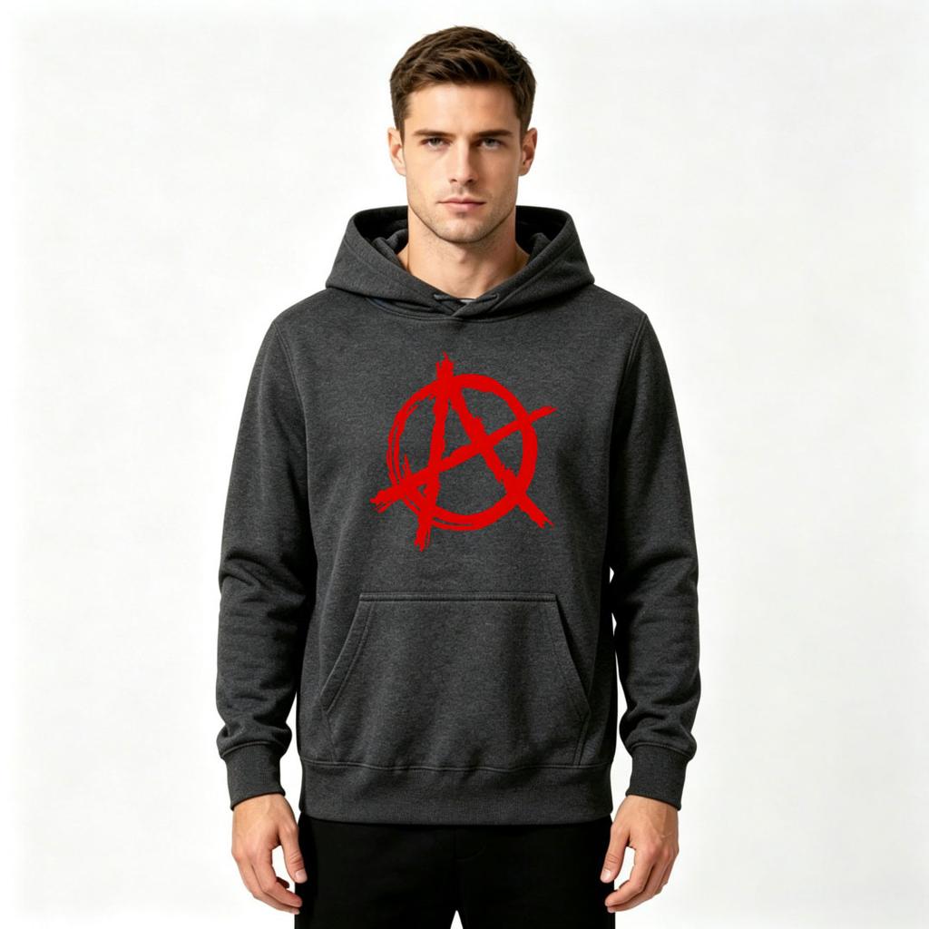 Męska bluza z kapturem z długim rękawem, z nadrukiem symbolu anarchii, luźna, casualowa bluza z kapturem do noszenia na co dzień