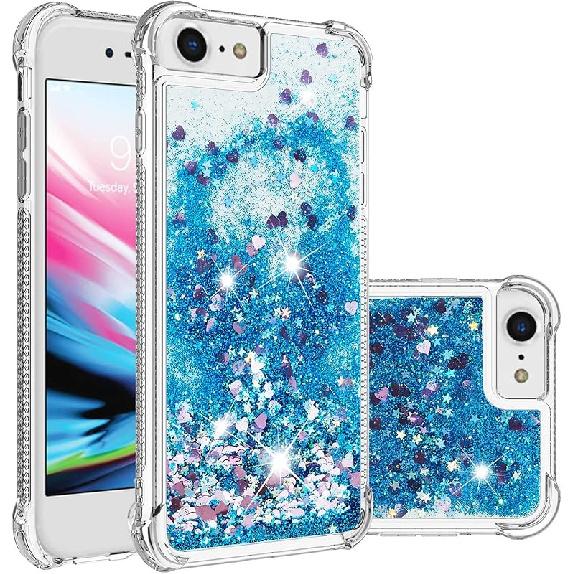 Kompatybilne z etui na iPhone SE 2020, Błyszczące brokatowe przezroczyste etui Pływający piasek kwarcowy Odporne na wstrząsy Ochronne Błyszczące Silikonowe Miękkie etui TPU dla iPhone 6/7