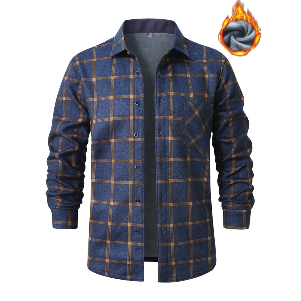 Camisa de Franela para Hombre Cálida y Gruesa a Cuadros con Botones, Top Casual de Manga Larga con Cuello Cuadrado de Moda para Hombre