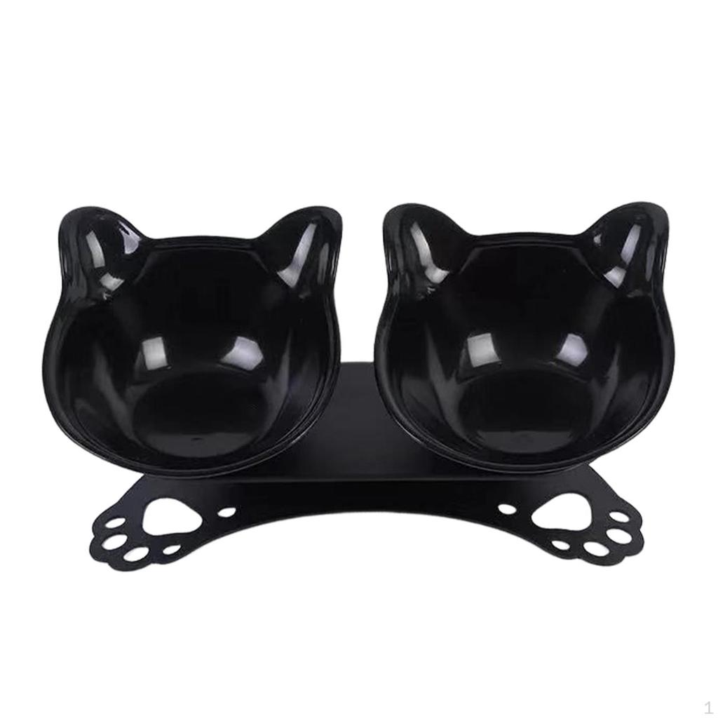 Cat Elevated Double Bowls Raised Pet Feeder Removable Portable Tilted Water Dispenser Supplies