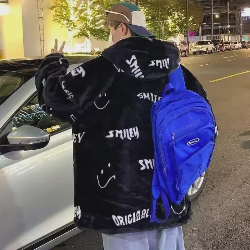 Herren Lammfelljacke mit Kapuze für den Winter 2023 – Koreanischer Stil, High Street Fashion, Große Größe