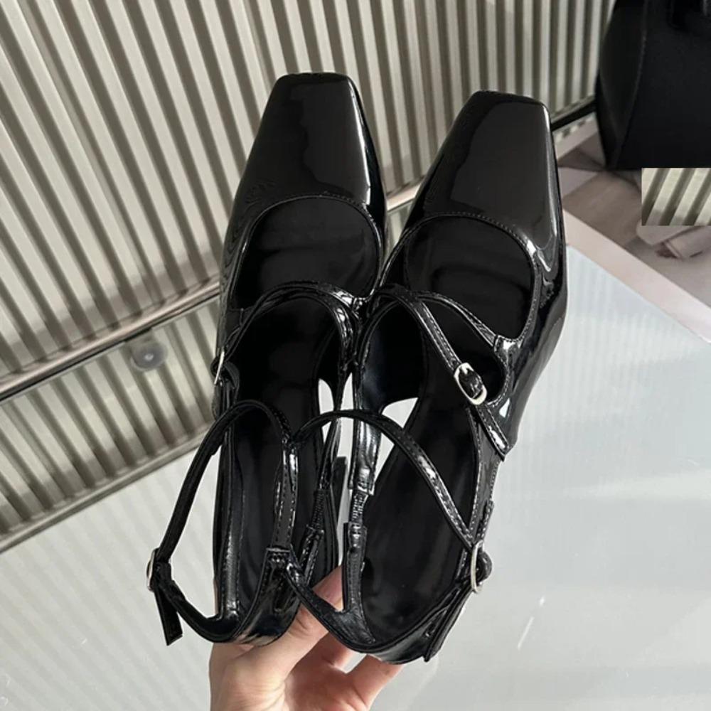 Pesstwei New Fashion Leopard Print Narrow Band Buckle Strap Women Pumps  Elegant Square Toe High Heels Wedding Party Shoes