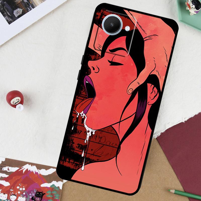 Sexy Mädchen Dame Rote Lippen Für Realme 13 Pro Plus 14 12 10 11 GT 6 5 6T GT7 Pro C51 C21Y C25S C75 C67 C61 C53 C55 Hülle