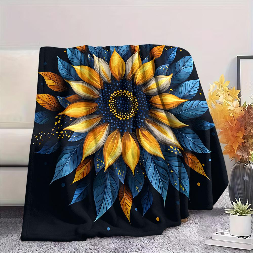 Sunflower Print Flannel Blanket, High Quality Comfortable for All Seasons, Home Decor, Warmth and Comfort, Perfect for Christmas Gifts