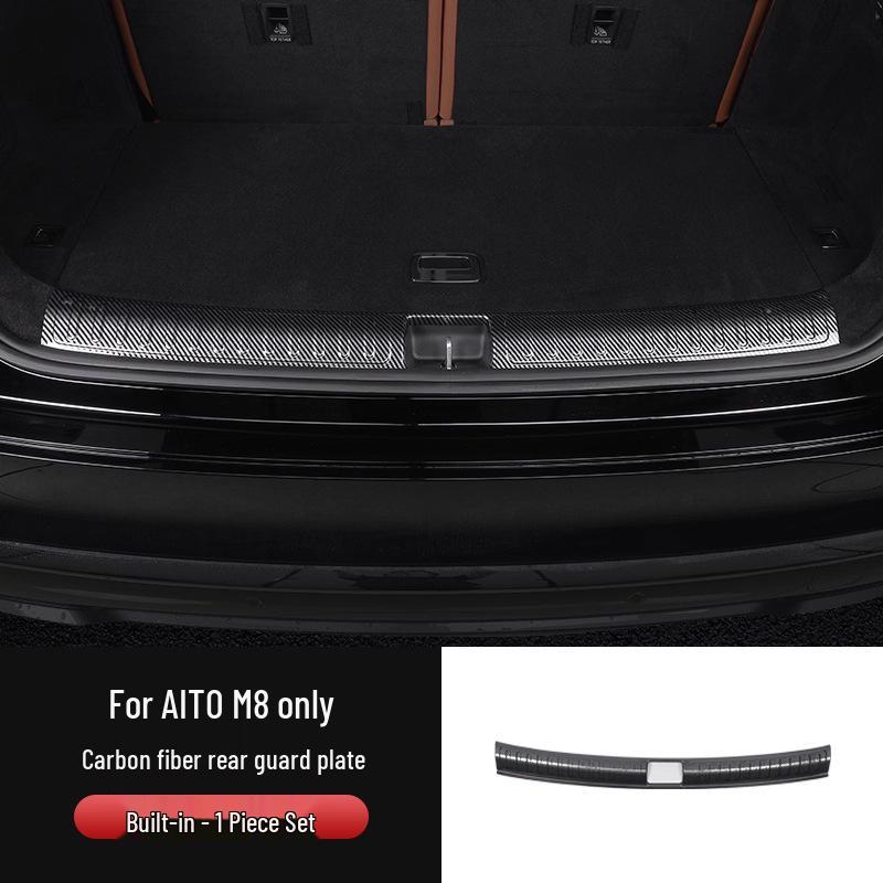 AITO M8 Rear Bumper Cover: Carbon Fiber Texture/Stainless Steel Tailgate Sill Plate - Dirt & Scratch Resistant.