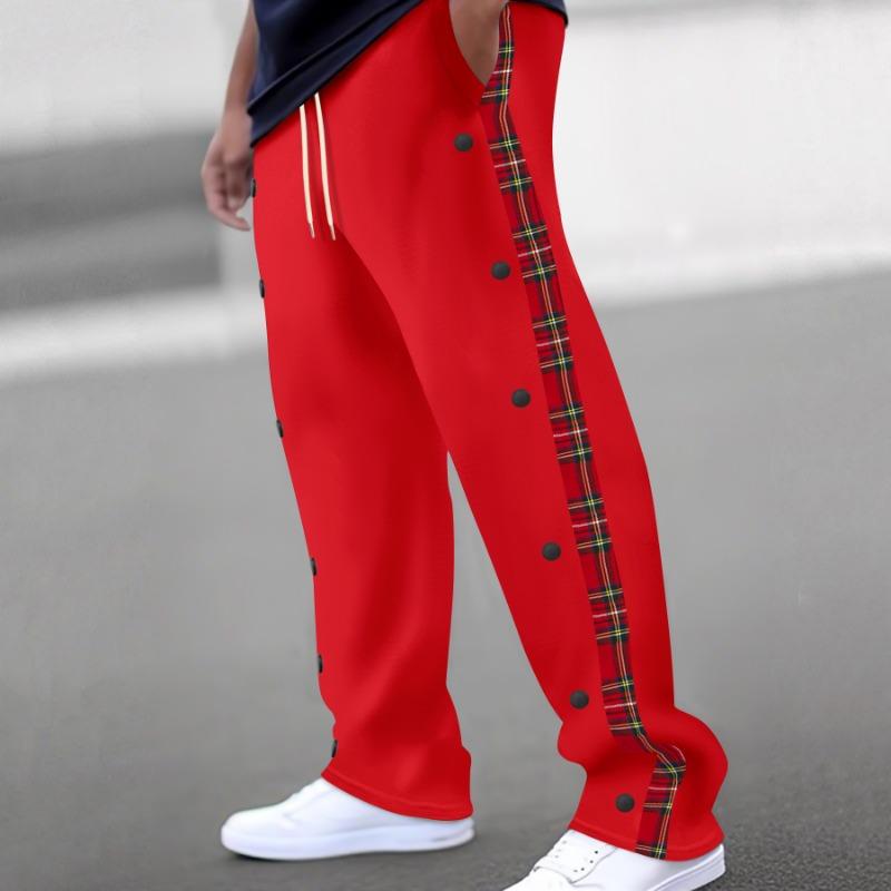 New men's row buckle spelling plaid webbing casual trousers straight trousers outdoor trousers men's new