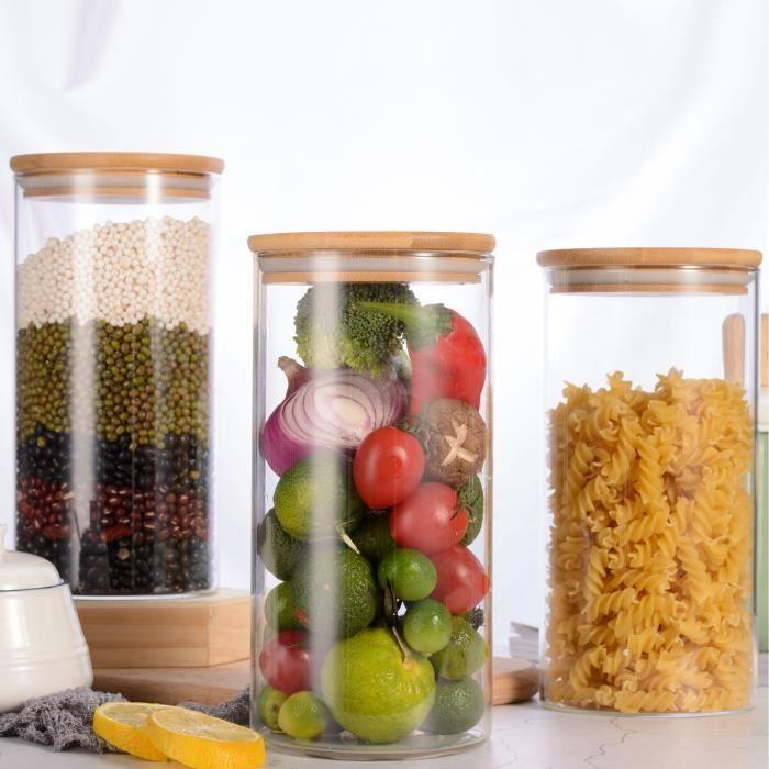 3x1300ml pots de rangement alimentaire conservation en verre borosilicate avec couvercle hermétique (10x20cm)