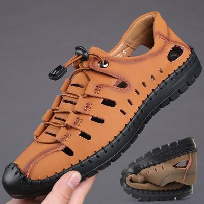 Erkek Sandaletleri Yaz Erkek Plaj Hakiki Deri Ayakkabılar Rahat Parmak Arası Terlikler Erkekler İçin Eğlence Moda Sandalet Erkek