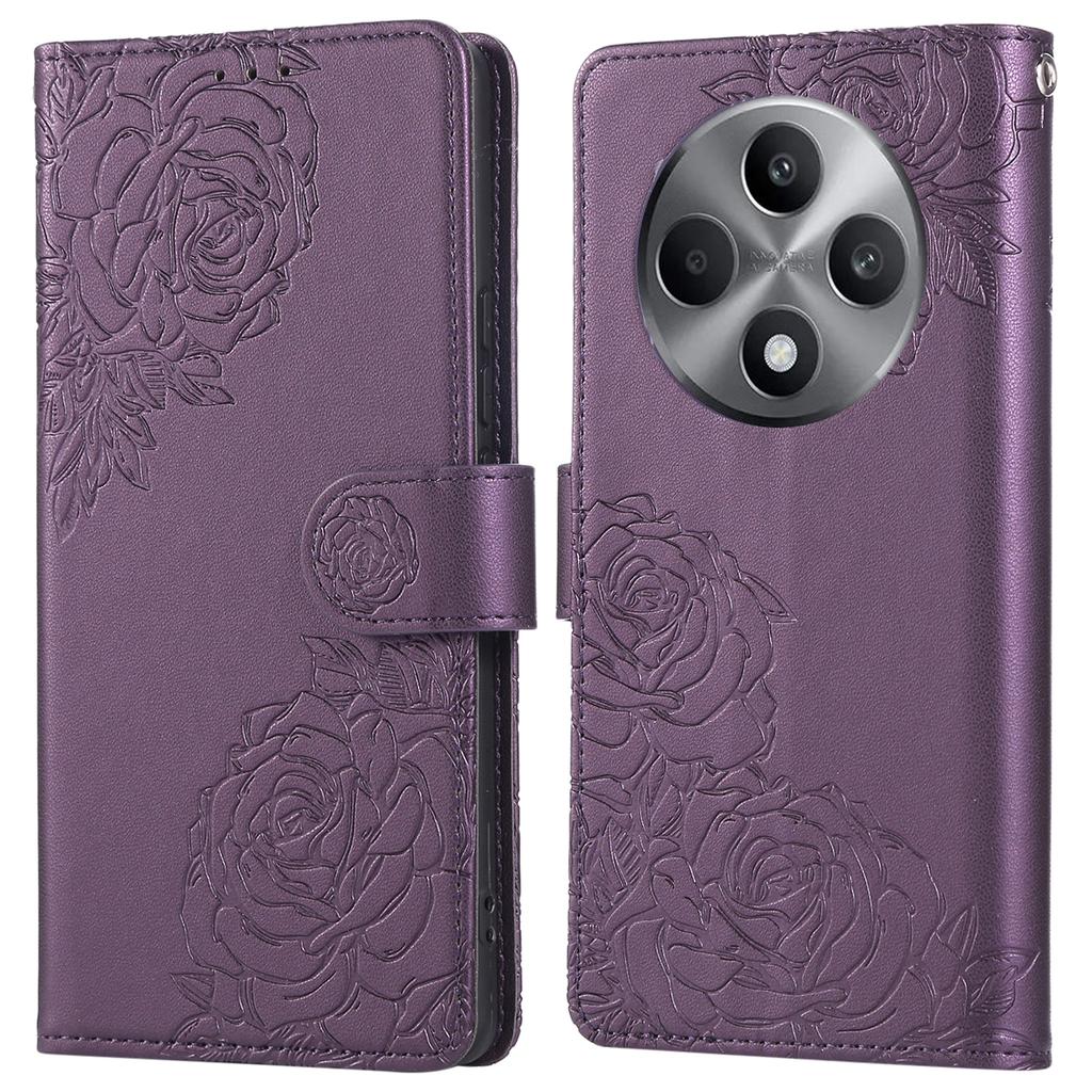 For Oppo Reno12 F 5G/4G Case Rose Flower PU Leather Wallet Phone Cover with 3 Card Slots
