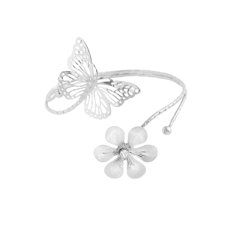 Schmetterling & Blume Metall Offener Armreif mit Eingesetzten Diamanten