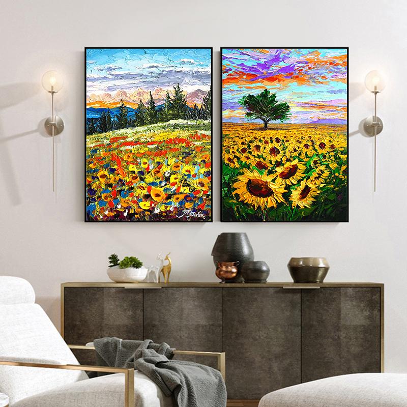 Modernes Sonnenblumen Dekoratives Gemälde Sonnenuntergang Landschaft Blumenposter Landschaft Wandkunst Bild Leinwanddruck Wohnzimmer Heimdekor Ohne Rahmen