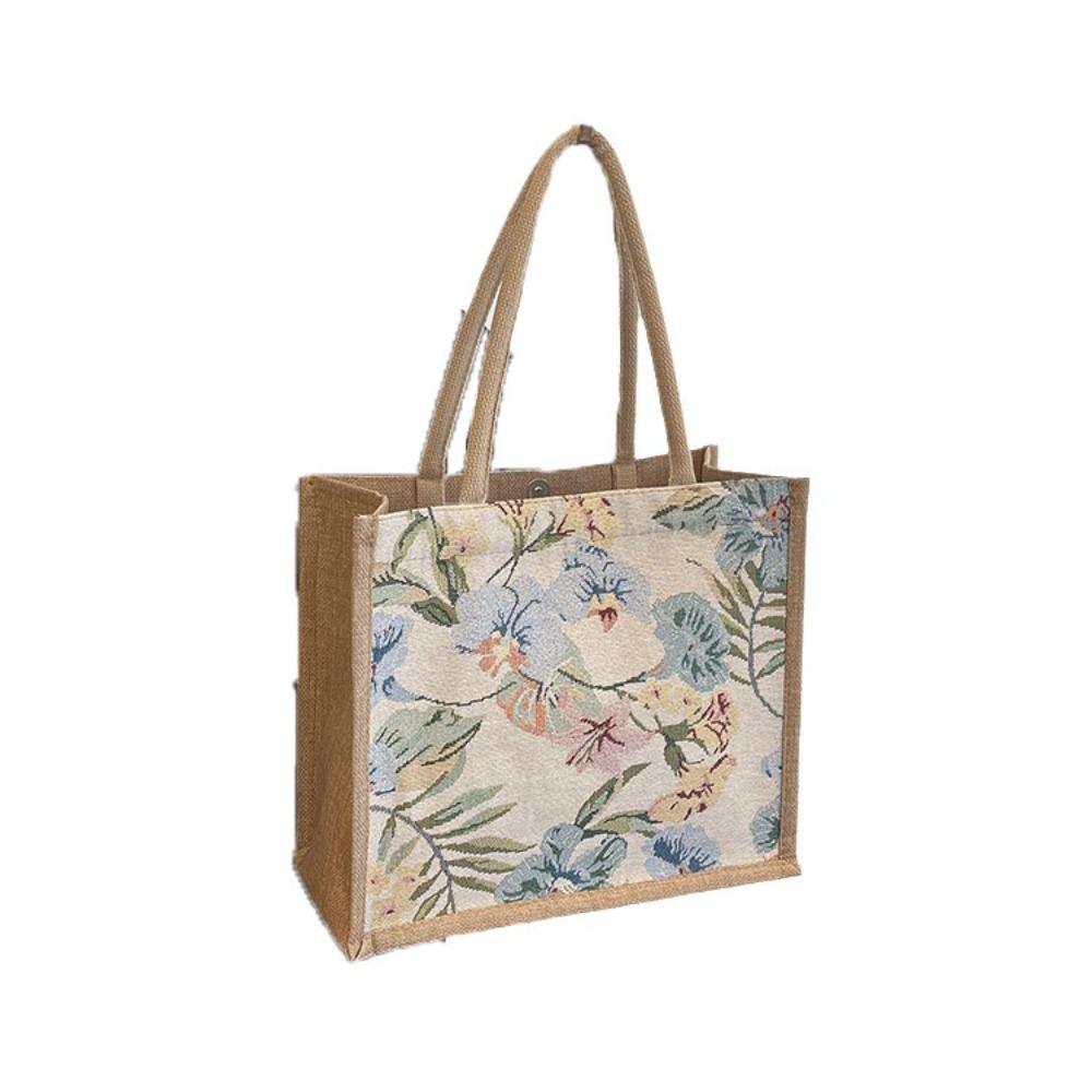 Flower Floral Pattern Shoulder Bag Canvas Geometric Cloth Bag Casual Ethnic Style Handbag Women