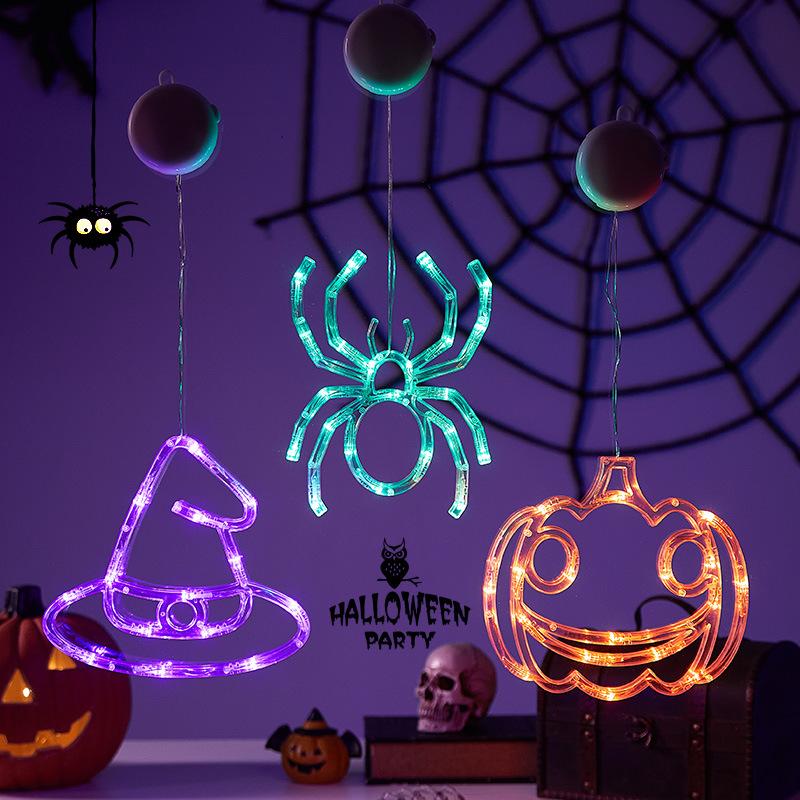 Halloween pendant suction cup lamp festival supplies ornaments pumpkin spider decoration party ghost festival led modeling lamp