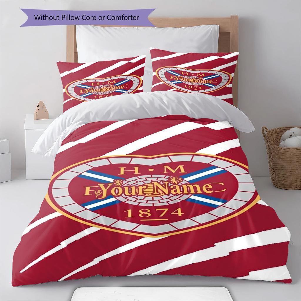 Set Piumone Biancheria da Letto con Motivo a Cuore e Calcio Nome Personalizzato Copripiumone Federe Regalo di Compleanno per la Casa(1 * copripiumino + 2 * federa, senza nucleo)