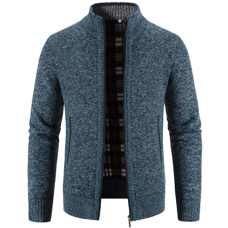 Autumn and Winter Men's Plus Velvet Thickened Stand-up Collar Cardigan Sweater Jacket Korean Fashion Casual Warm Sweater