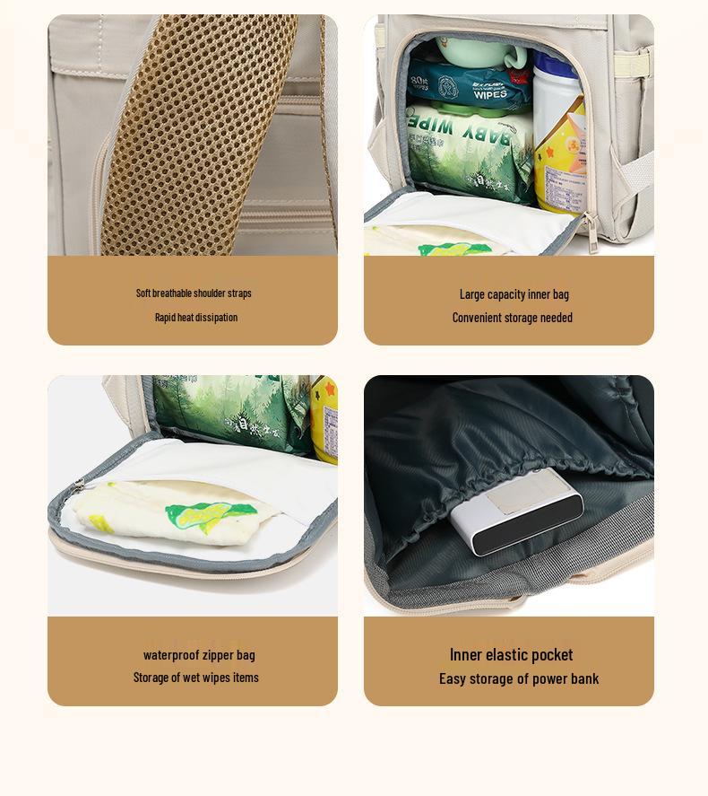 Customizable Lightweight Mummy & Baby Double Shoulder Handbag: Multifunctional, Large Capacity Backpack for Outings