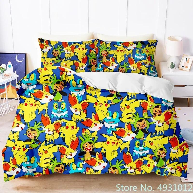 3D Printed Anime Figure Pikachu Bedding Set Pillowcase Jumpman Bedclothes Cartoon Children Kids Quilt Duvet Cover Gift